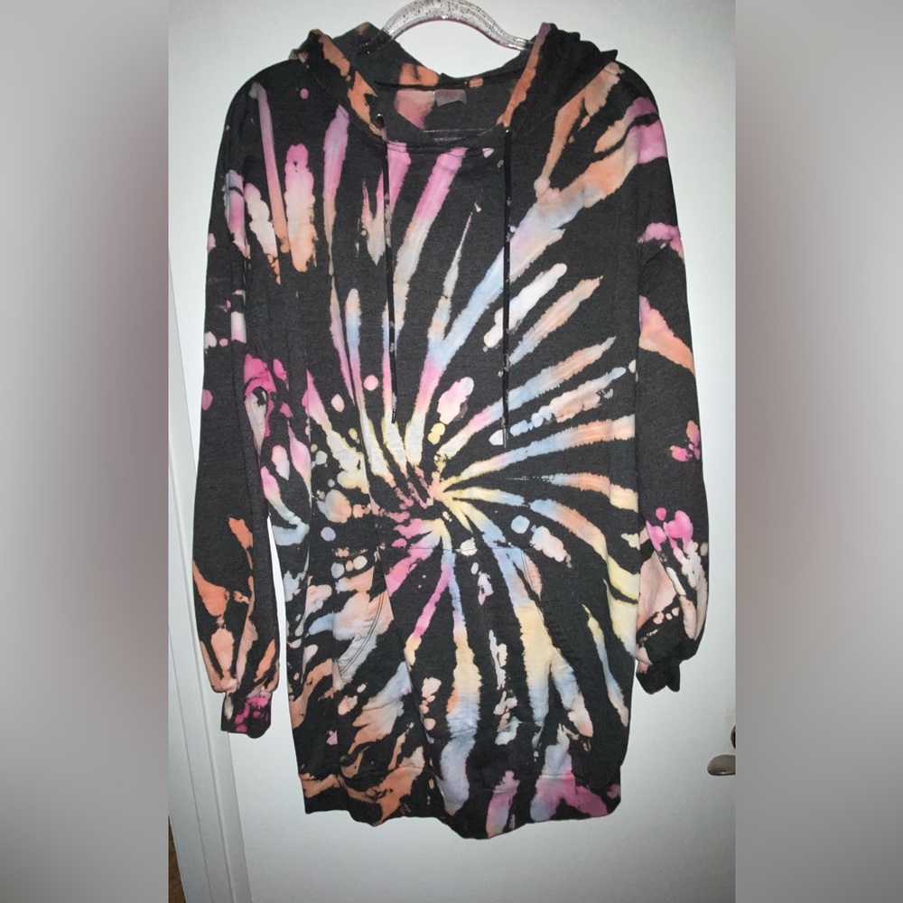 No Boundaries XXL Tie Dye Dark Gray Hoodie Dress Pullover with Front Pocket Soft